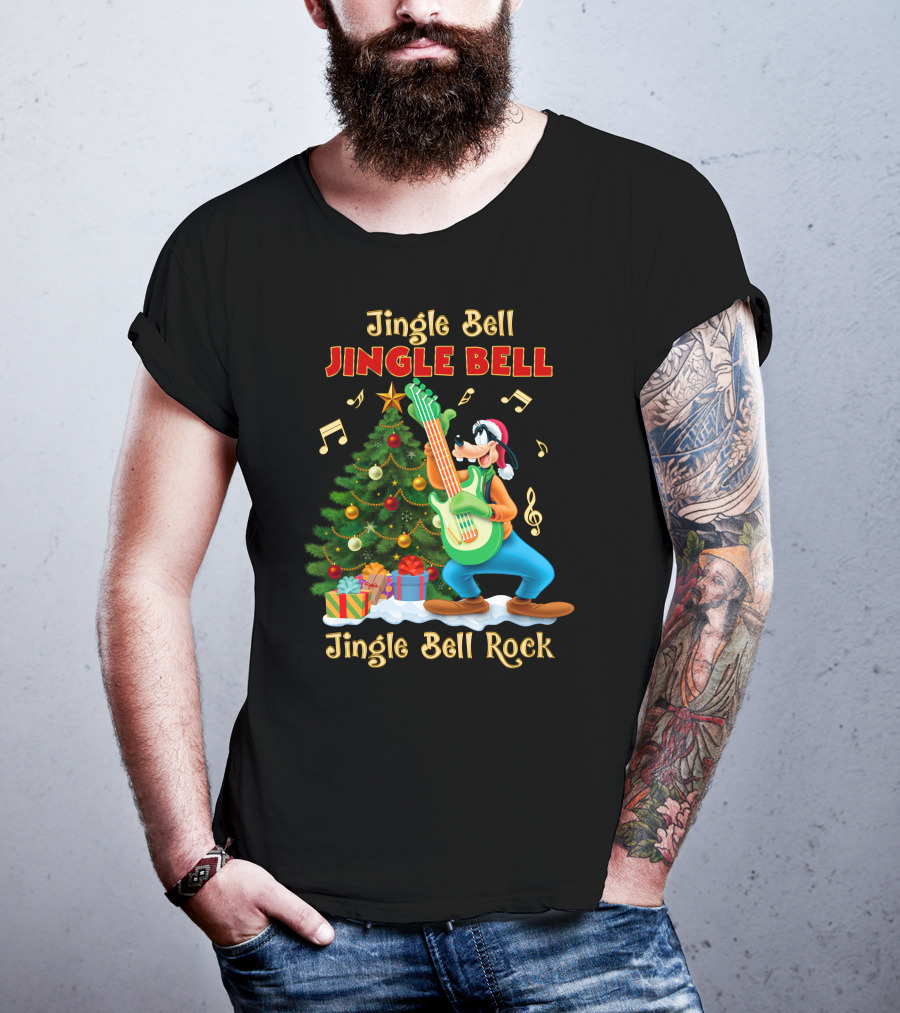 Jingle Bell Jingle Bell Jingle Bell Rock Goofy Christmas Tree Guitar T-Shirt