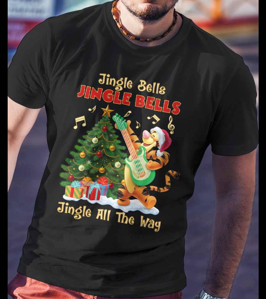 Tigger Jingle Bells Jingle All The Way Christmas Tree Guitar T-Shirt