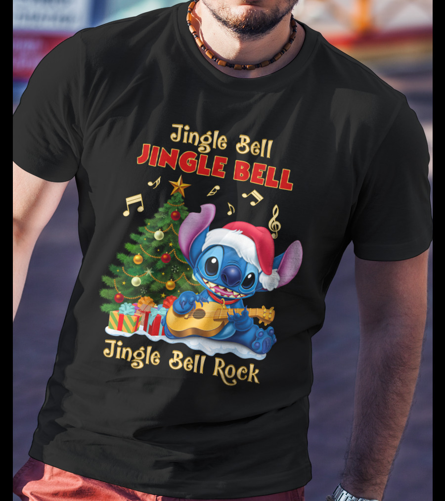 Jingle Bell Jingle Bell Jingle Bell Rock Stitch Christmas Tree Ukulele Holiday T-Shirt