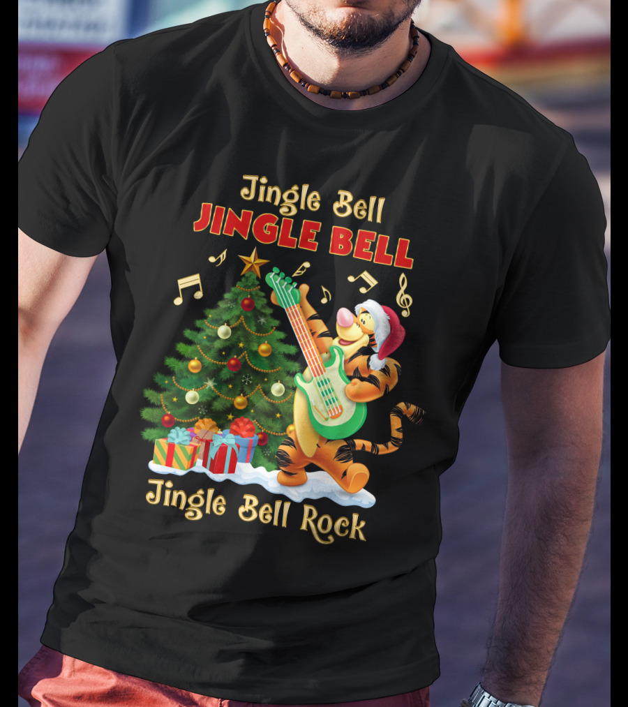 Jingle Bell Jingle Bell Rock Tigger Christmas Tree Guitar Holiday T-Shirt