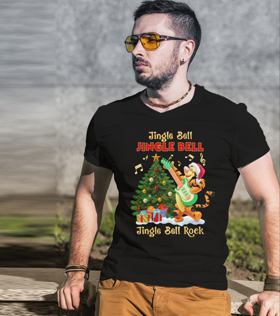 Jingle Bell Jingle Bell Rock Tigger Christmas Tree Guitar Holiday T-Shirt