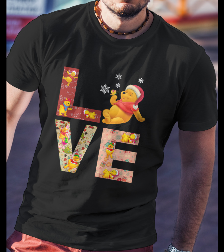 Love Winnie The Pooh Christmas Holiday Snowflakes T-Shirt