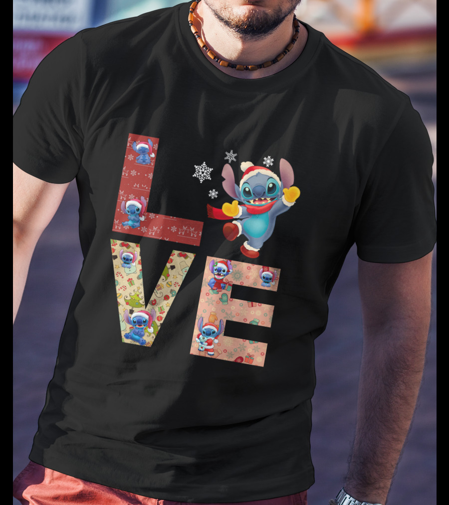 Stitch Love Christmas Holiday Snowflake Theme T-Shirt