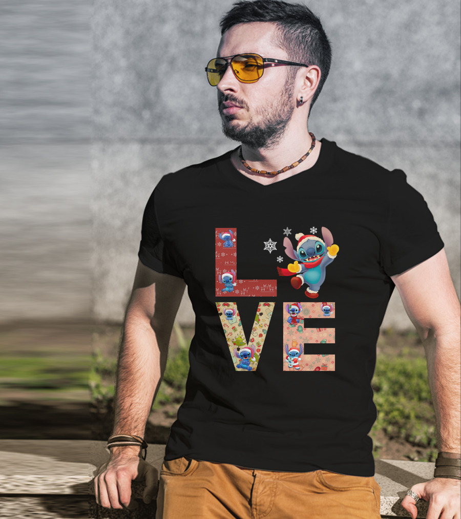Stitch Love Christmas Holiday Snowflake Theme T-Shirt