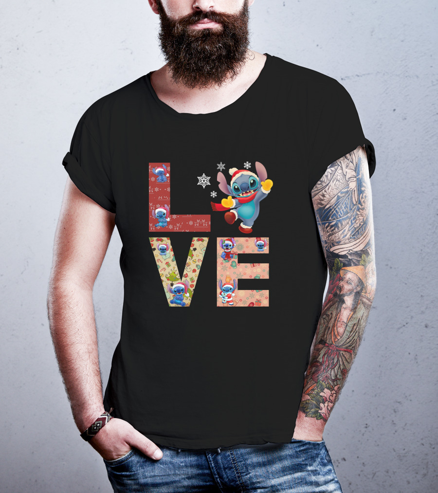 Stitch Love Christmas Holiday Snowflake Theme T-Shirt