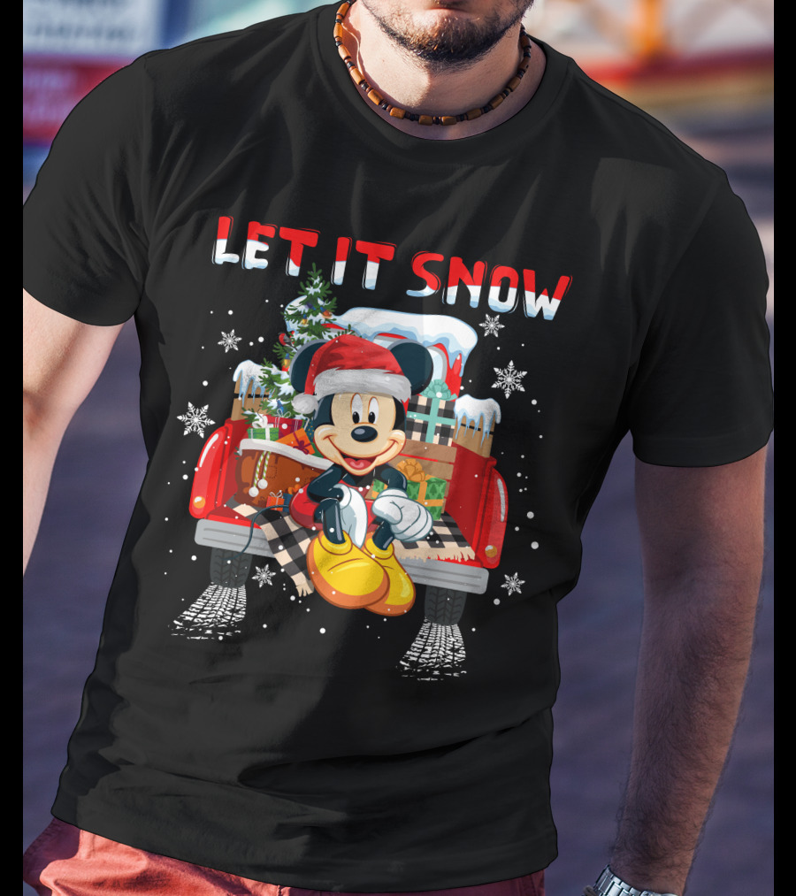 Let It Snow Mickey Christmas Truck Scene T-Shirt