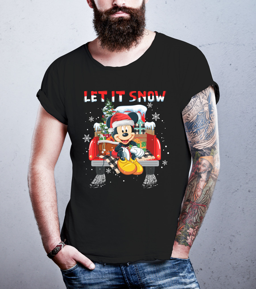 Let It Snow Mickey Christmas Truck Scene T-Shirt