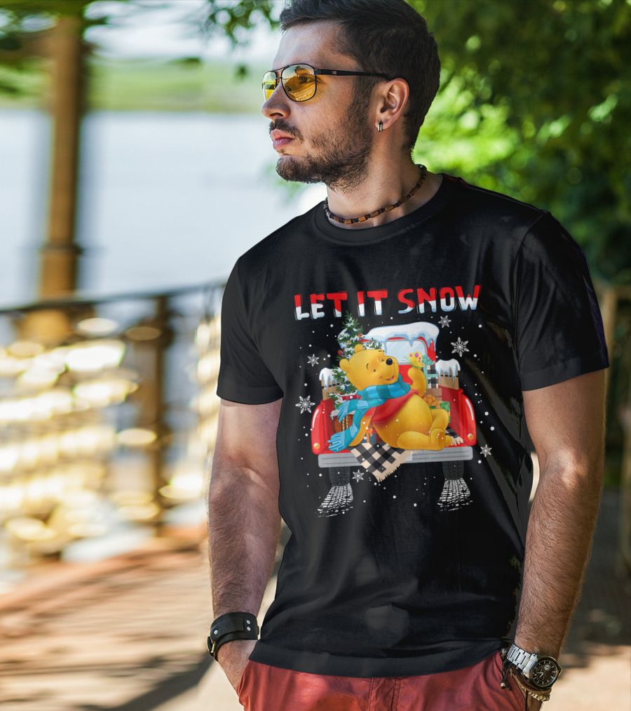 Let It Snow Pooh Winter Holiday Truck Scene T-Shirt