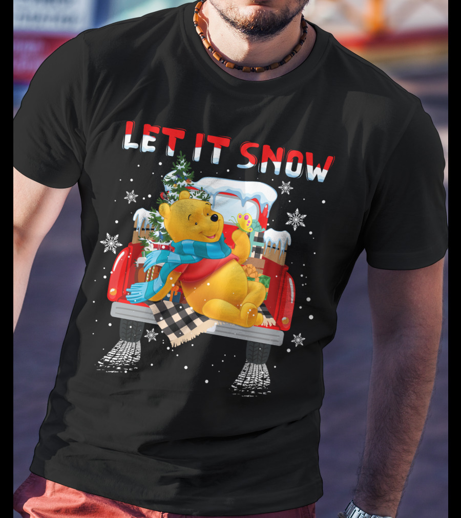 Let It Snow Pooh Winter Holiday Truck Scene T-Shirt