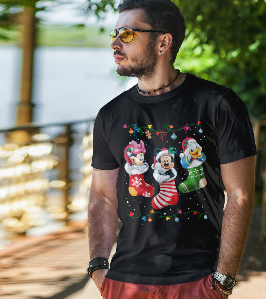 Mickey Minnie Donald Christmas Stockings T-Shirt