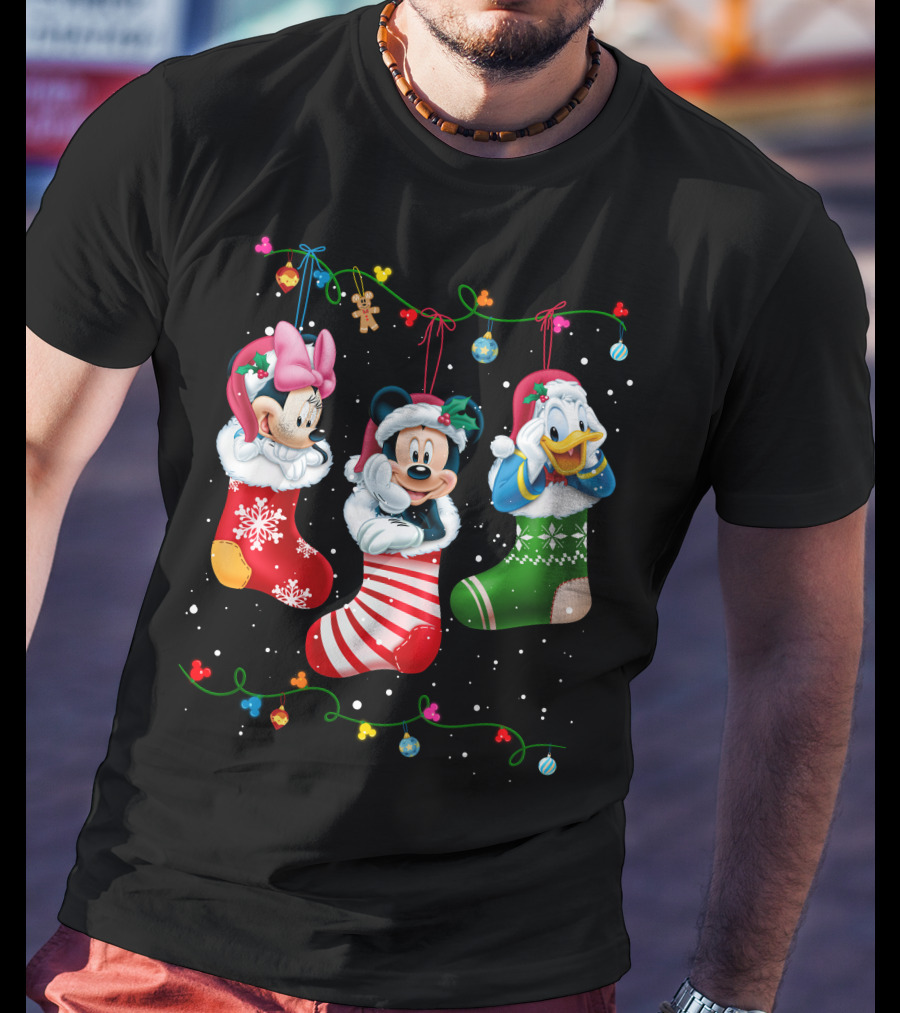 Mickey Minnie Donald Christmas Stockings T-Shirt