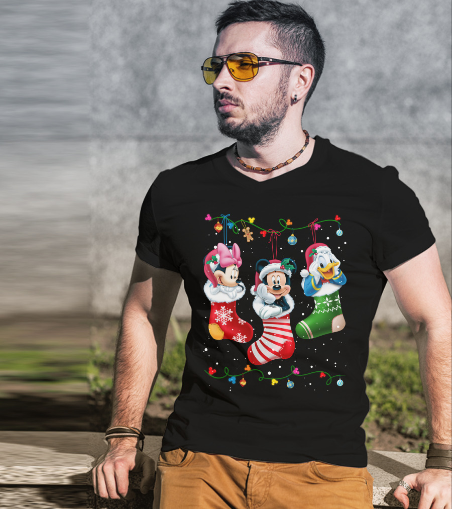 Mickey Minnie Donald Christmas Stockings T-Shirt