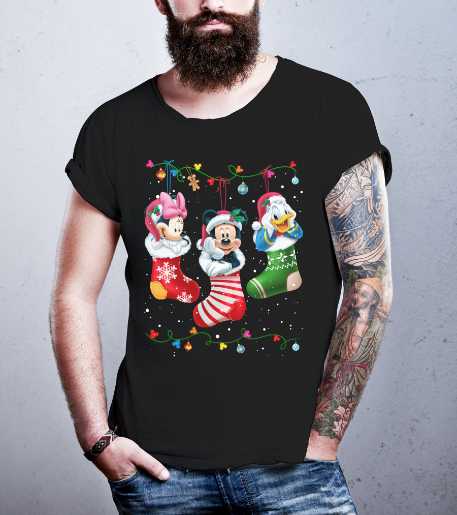 Mickey Minnie Donald Christmas Stockings T-Shirt