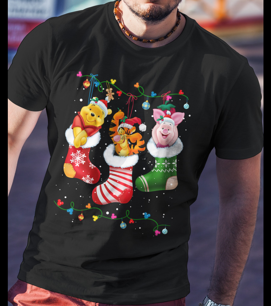 Pooh Tigger Piglet Christmas Stockings Holiday Cheer T-Shirt