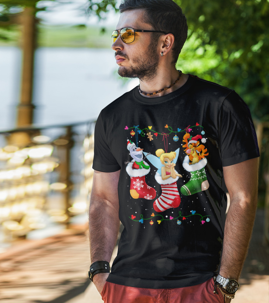 Tinkerbell Tigger Olaf Christmas Stockings T-Shirt