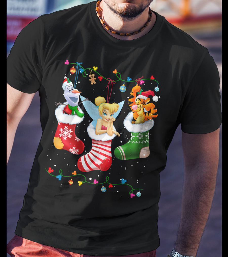 Tinkerbell Tigger Olaf Christmas Stockings T-Shirt