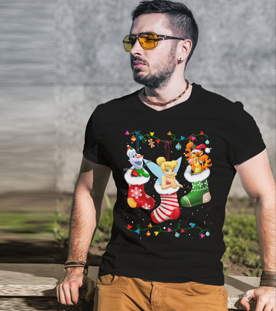 Tinkerbell Tigger Olaf Christmas Stockings T-Shirt