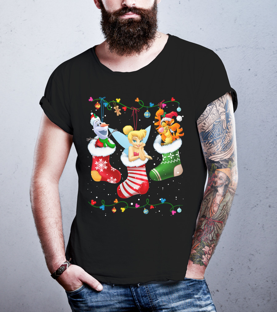 Tinkerbell Tigger Olaf Christmas Stockings T-Shirt