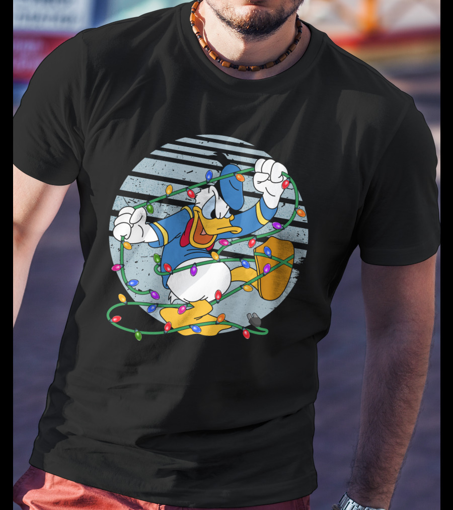 Donald Duck Wrapped In Christmas Lights T-Shirt
