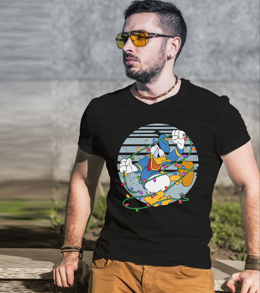 Donald Duck Wrapped In Christmas Lights T-Shirt