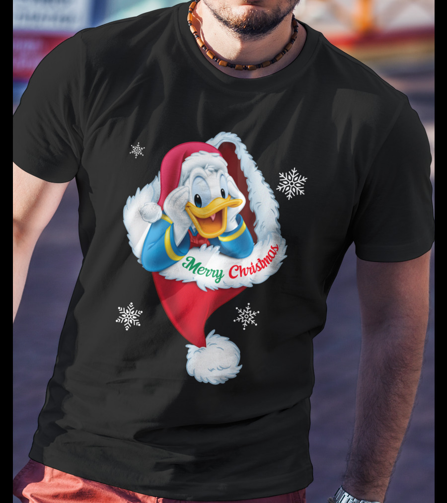 Donald Merry Christmas Snowflakes Santa Hat T-Shirt