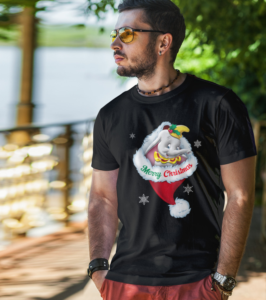 Dumbo Merry Christmas Santa Hat Snowflakes T-Shirt
