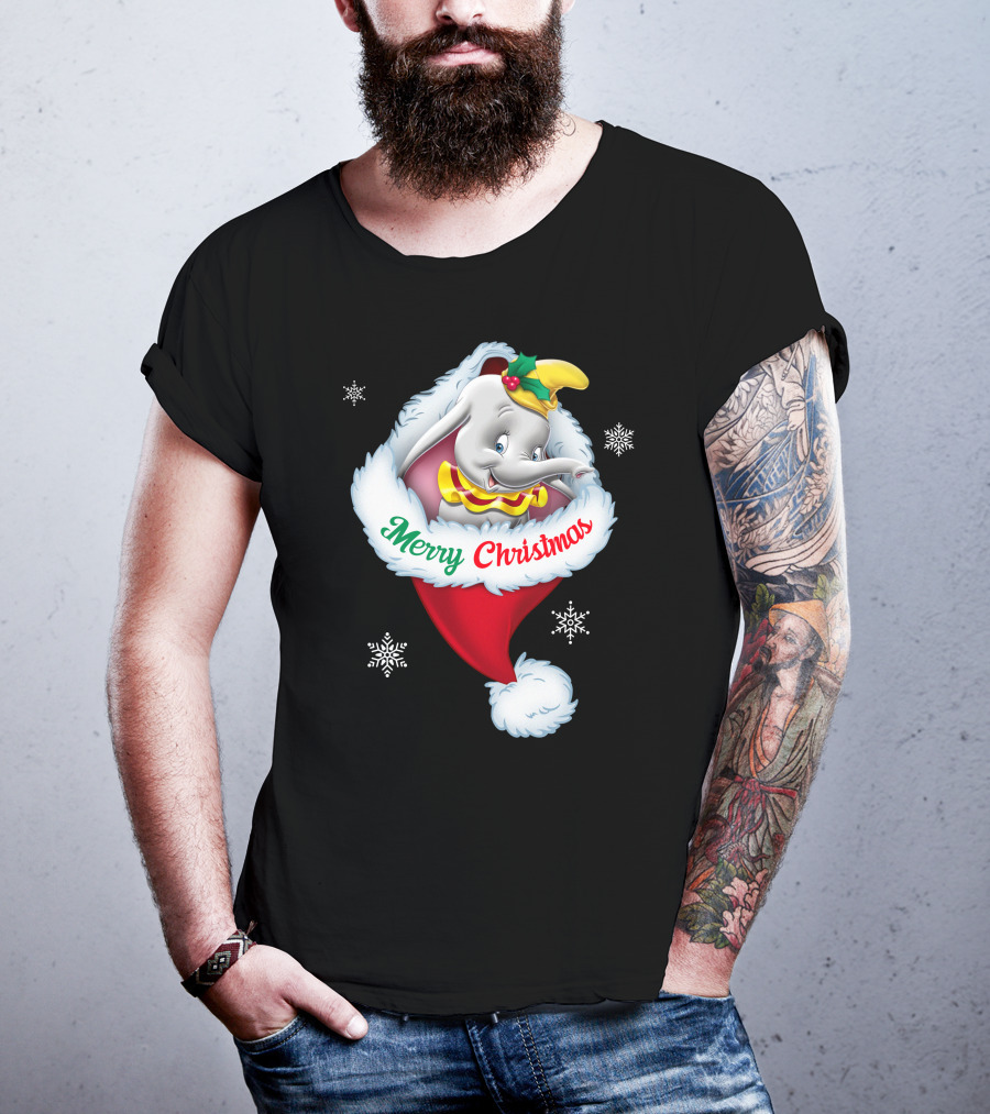 Dumbo Merry Christmas Santa Hat Snowflakes T-Shirt