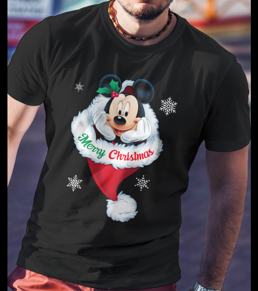 Mickey Merry Christmas Holiday Snowflakes T-Shirt