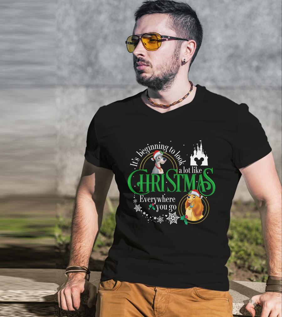 It's Beginning To Look A Lot Like Christmas Everywhere You Go Lady And The Tramp Disney Castle T-Shirt