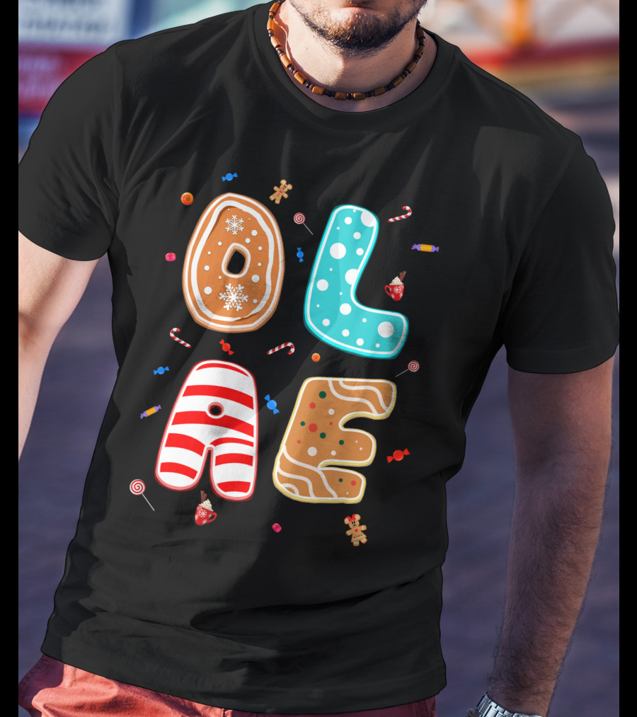 Olaf Gingerbread Candy Christmas Letters T-Shirt
