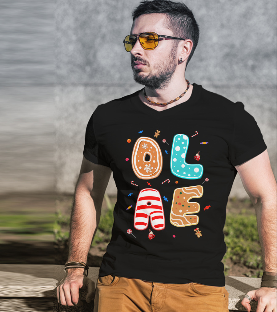 Olaf Gingerbread Candy Christmas Letters T-Shirt