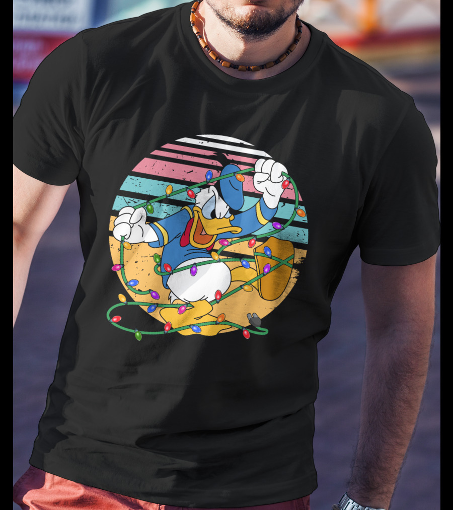 Donald Duck Tangled In Christmas Lights Vintage Style T-Shirt