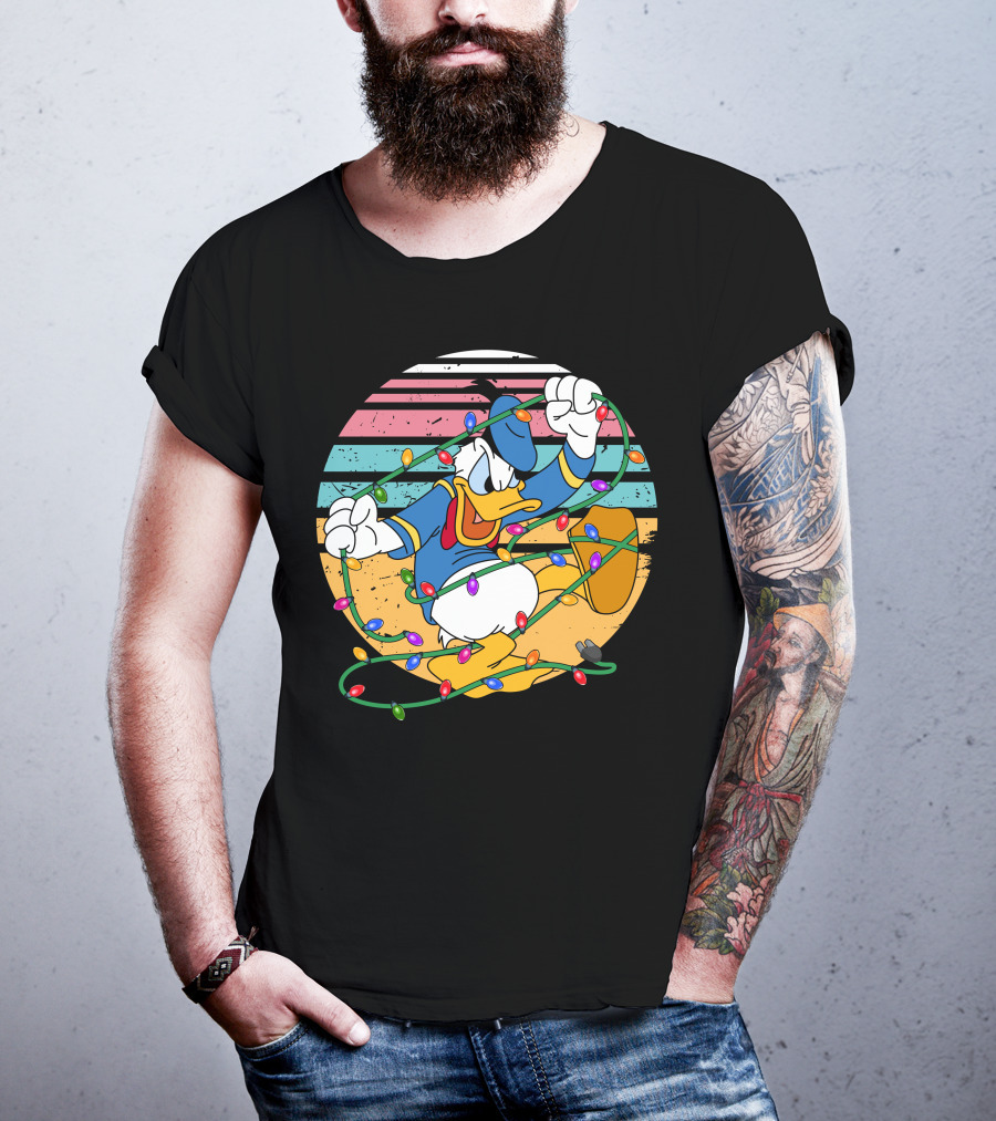 Donald Duck Tangled In Christmas Lights Vintage Style T-Shirt