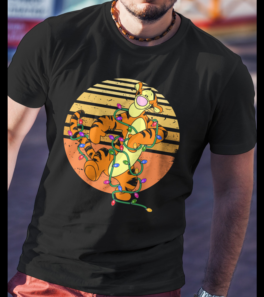 Tigger Christmas Lights Retro Sunset T-Shirt