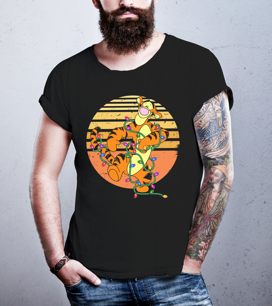 Tigger Christmas Lights Retro Sunset T-Shirt