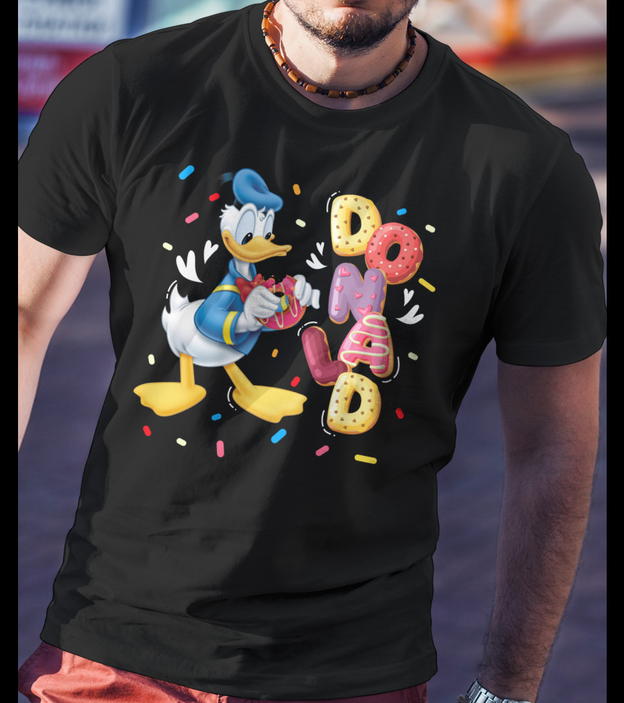 Donald Duck With Colorful Donut Letters And Sprinkles T-Shirt