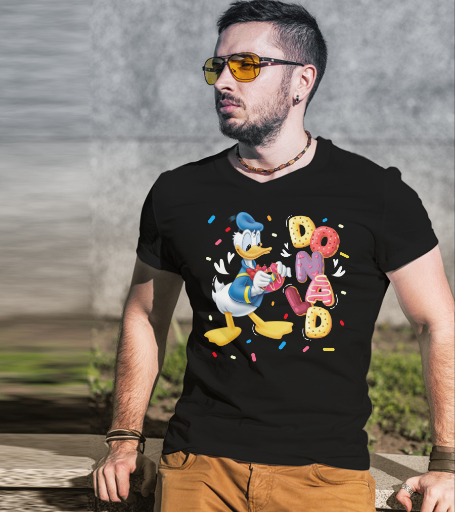 Donald Duck With Colorful Donut Letters And Sprinkles T-Shirt