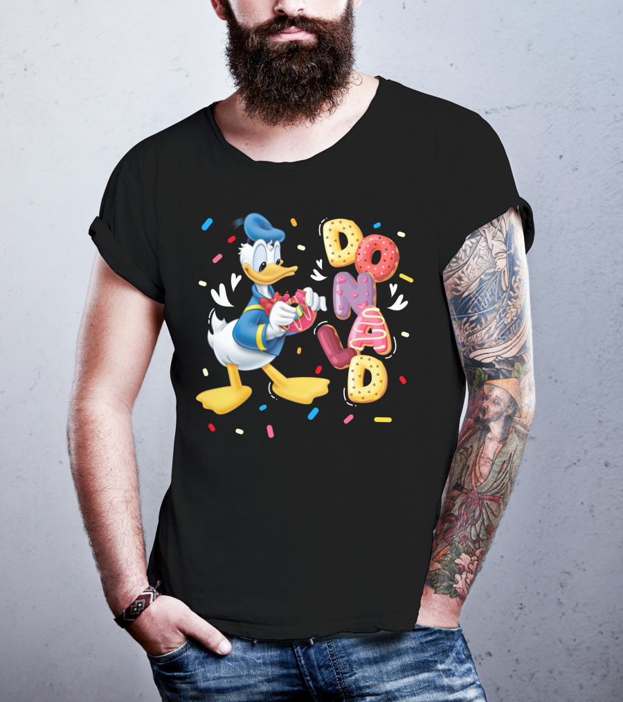 Donald Duck With Colorful Donut Letters And Sprinkles T-Shirt