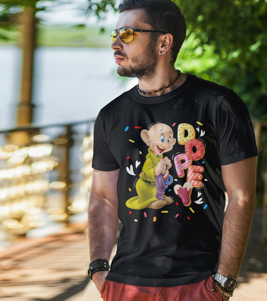 Dopey Disney Character With Colorful Donut Sprinkle Letters T-Shirt