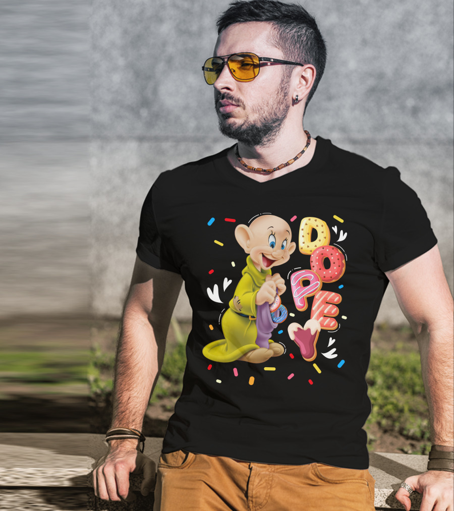 Dopey Disney Character With Colorful Donut Sprinkle Letters T-Shirt