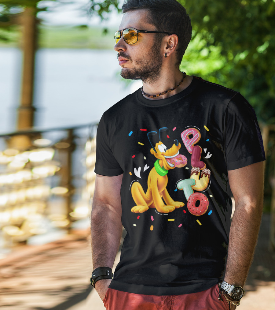 Pluto Donut Letters Colorful Confetti Celebration T-Shirt