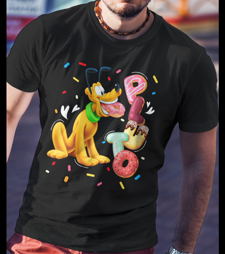 Pluto Donut Letters Colorful Confetti Celebration T-Shirt