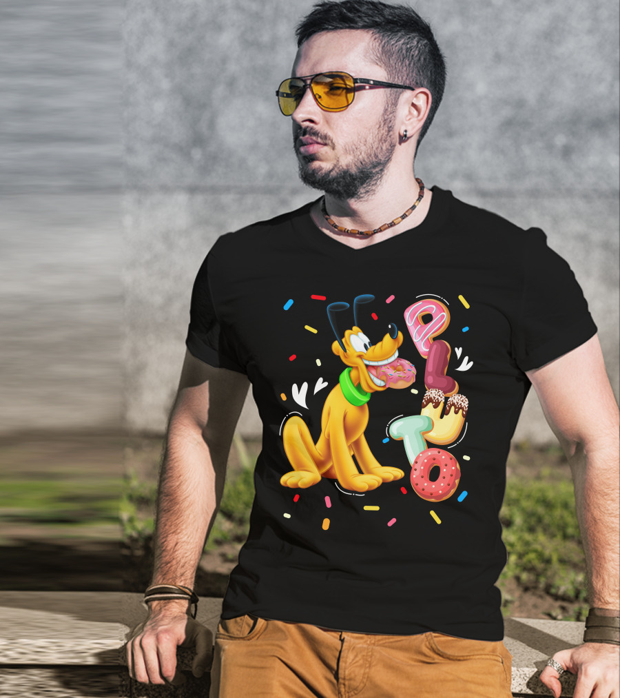 Pluto Donut Letters Colorful Confetti Celebration T-Shirt