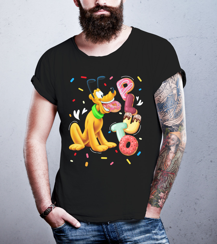 Pluto Donut Letters Colorful Confetti Celebration T-Shirt