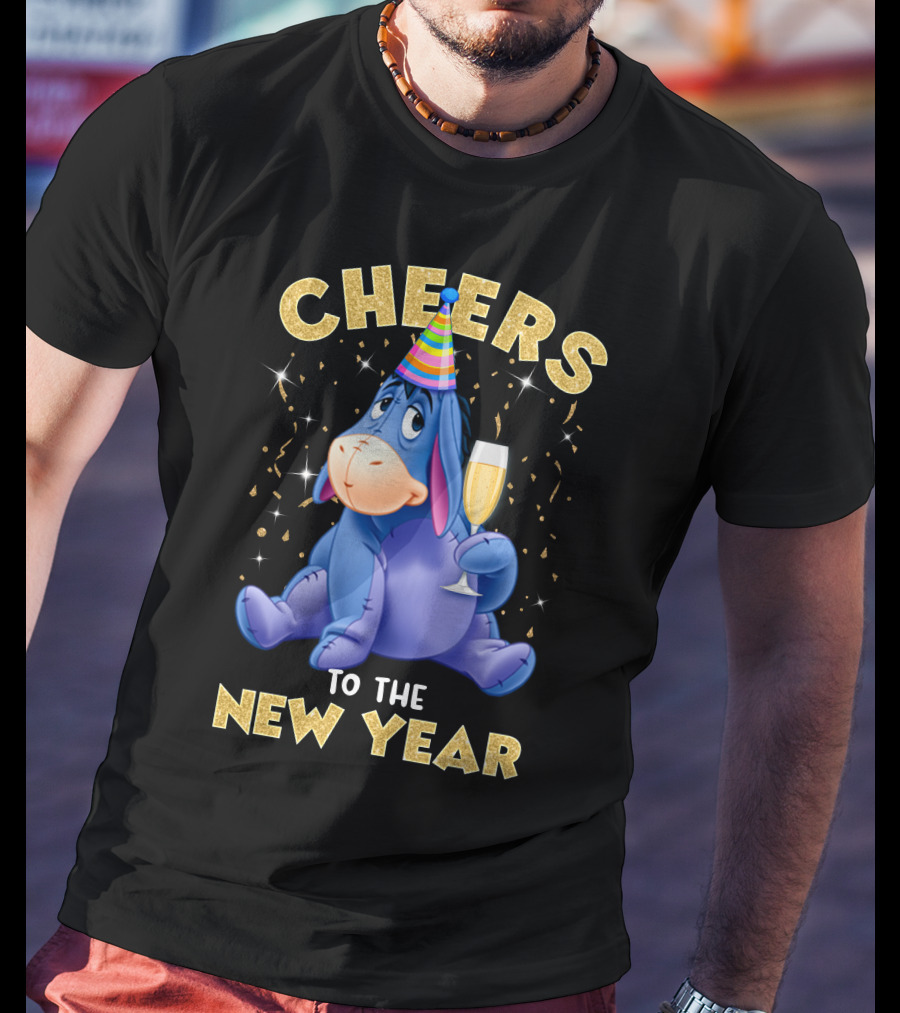 Cheers To The New Year Eeyore Party Hat Champagne Confetti Celebration T-Shirt