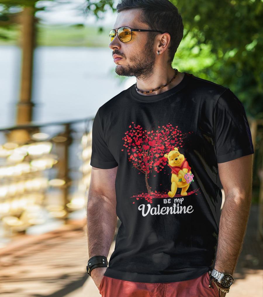 Winnie The Pooh Be My Valentine With Heart Tree And Bouquet T-Shirt