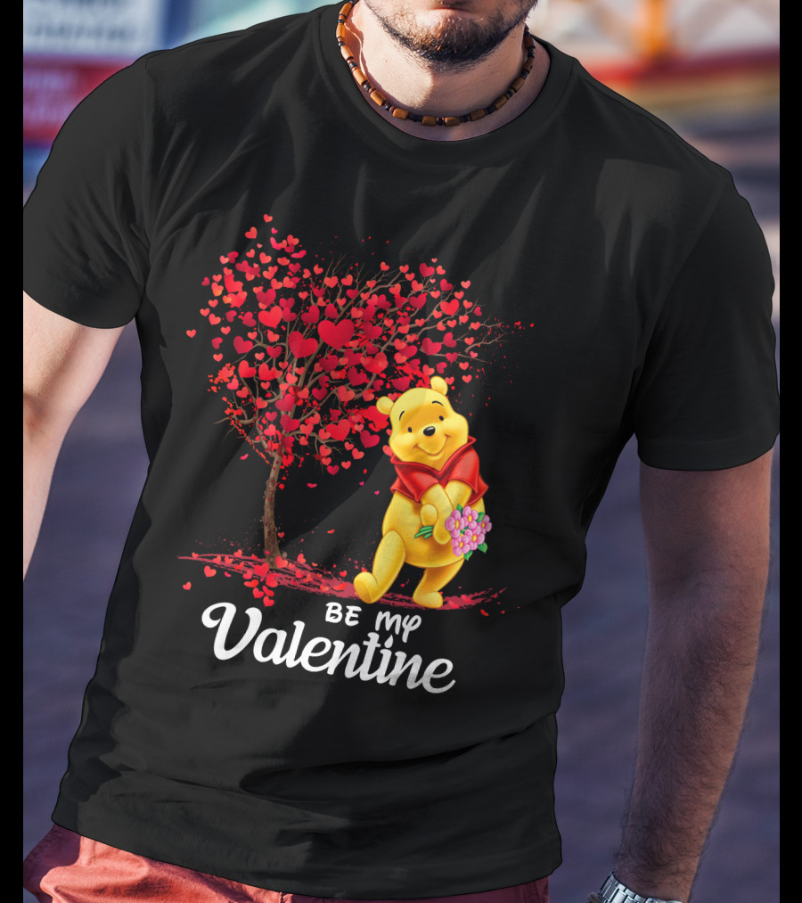 Winnie The Pooh Be My Valentine With Heart Tree And Bouquet T-Shirt