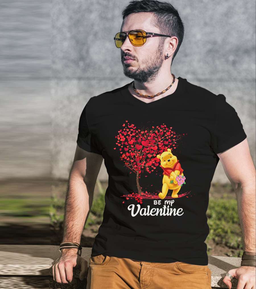 Winnie The Pooh Be My Valentine With Heart Tree And Bouquet T-Shirt
