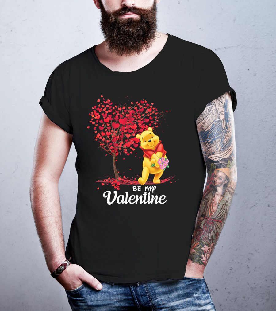 Winnie The Pooh Be My Valentine With Heart Tree And Bouquet T-Shirt