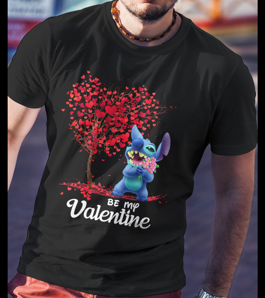 Lilo And Stitch Be My Valentine Heart Tree T-Shirt